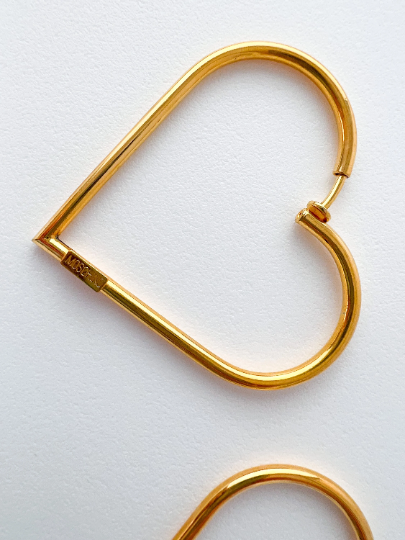 Moschino Vintage Gold Tone Heart Hoop Earrings Openwork Large