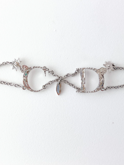 Christian Dior Vintage Charm Bracelet CD Logo Silver Tone