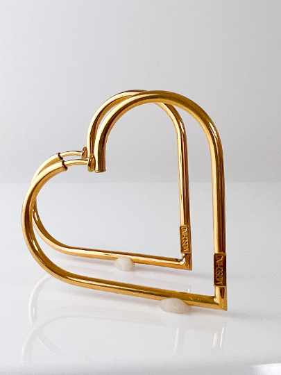 Moschino Vintage Gold Tone Heart Hoop Earrings Openwork Large