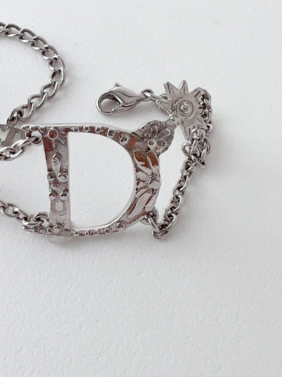 Christian Dior Vintage Charm Bracelet CD Logo Silver Tone