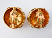 【SOLD OUT】YSL Yves Saint Laurent Vintage Gold Tone Earrings Round Dome Rhinestones