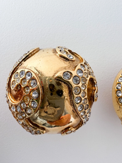 【SOLD OUT】YSL Yves Saint Laurent Vintage Gold Tone Earrings Round Dome Rhinestones
