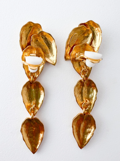 SONIA RYKIEL BIJOUX Vintage Gold Tone Dangle Earrings Leaves