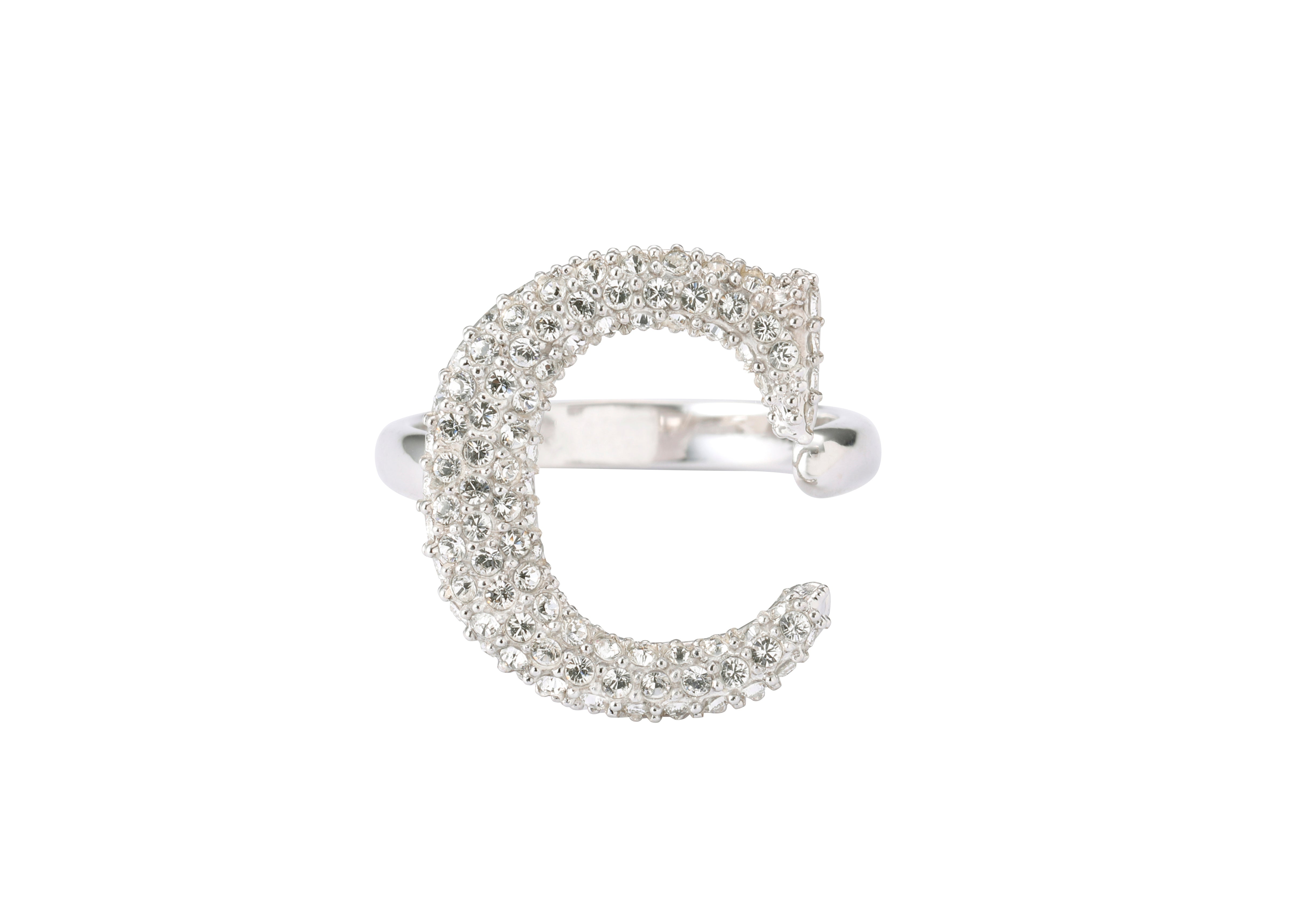 Alphabet Ring Initial C Cubic Zirconia Free Size Sterling