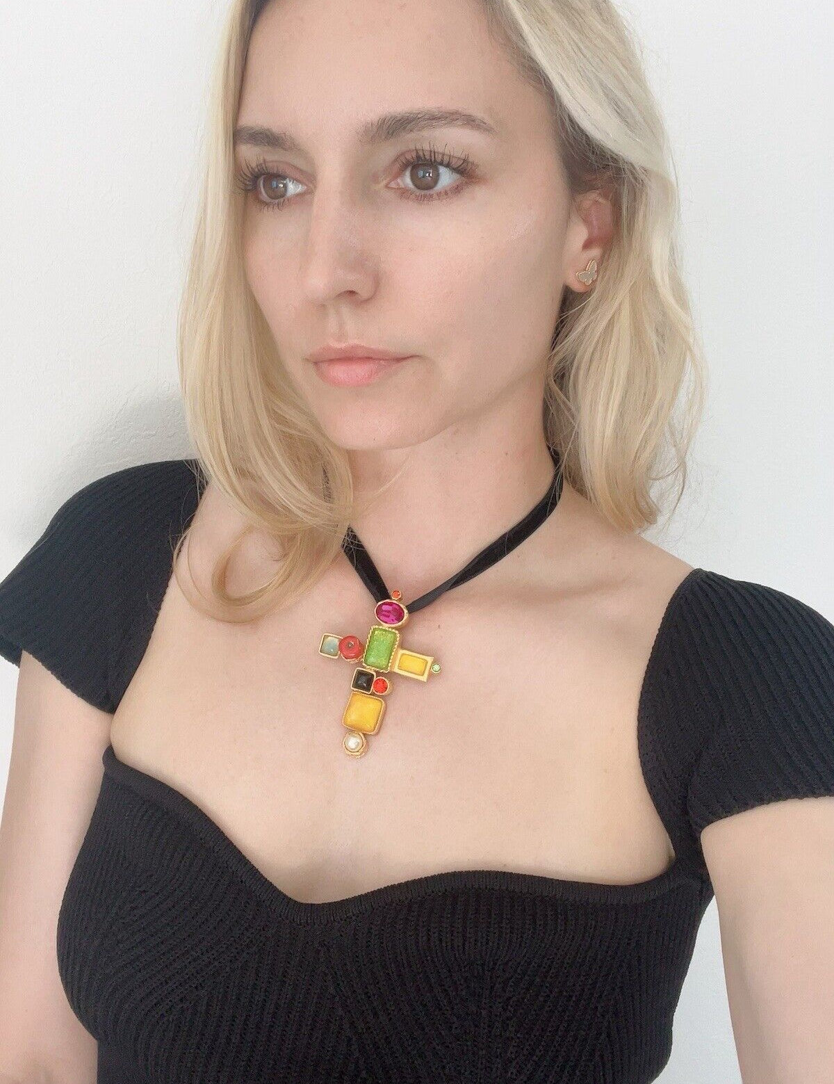 Christian Lacroix Vintage Necklace Choker Cross Gold