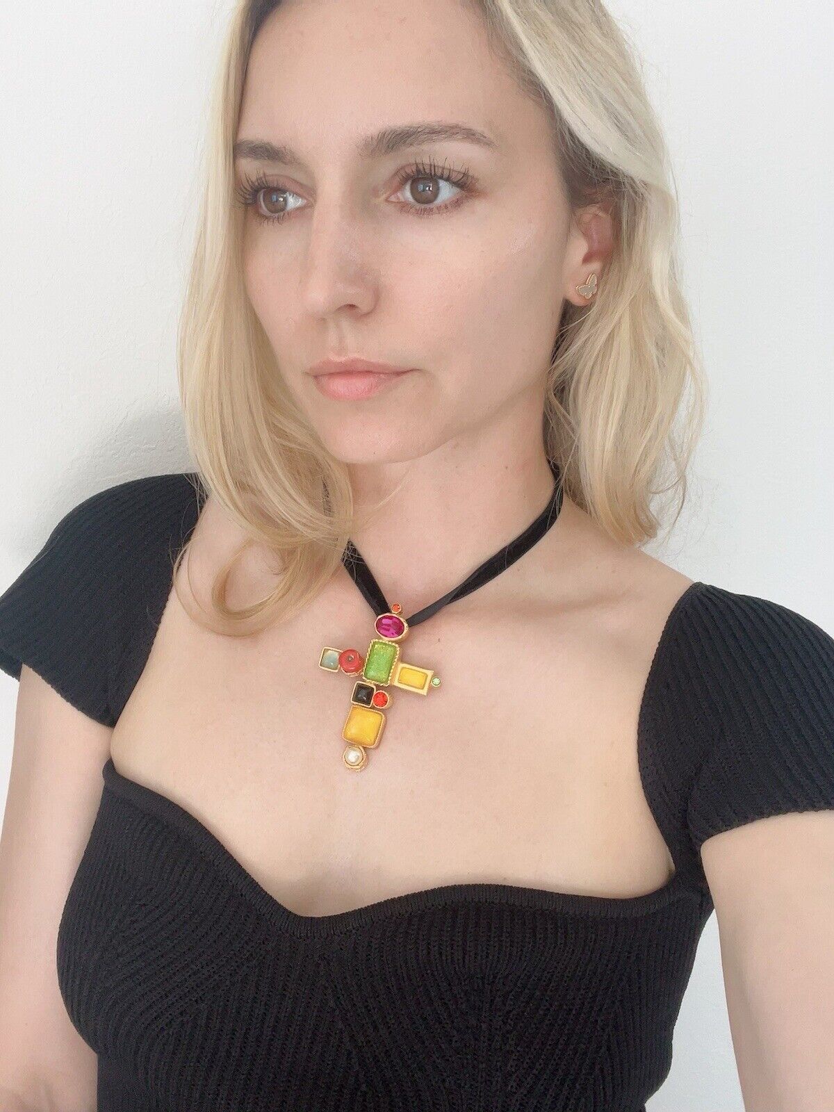 Christian Lacroix Vintage Necklace Choker Cross Gold