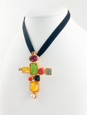 Christian Lacroix Vintage Necklace Choker Cross Gold