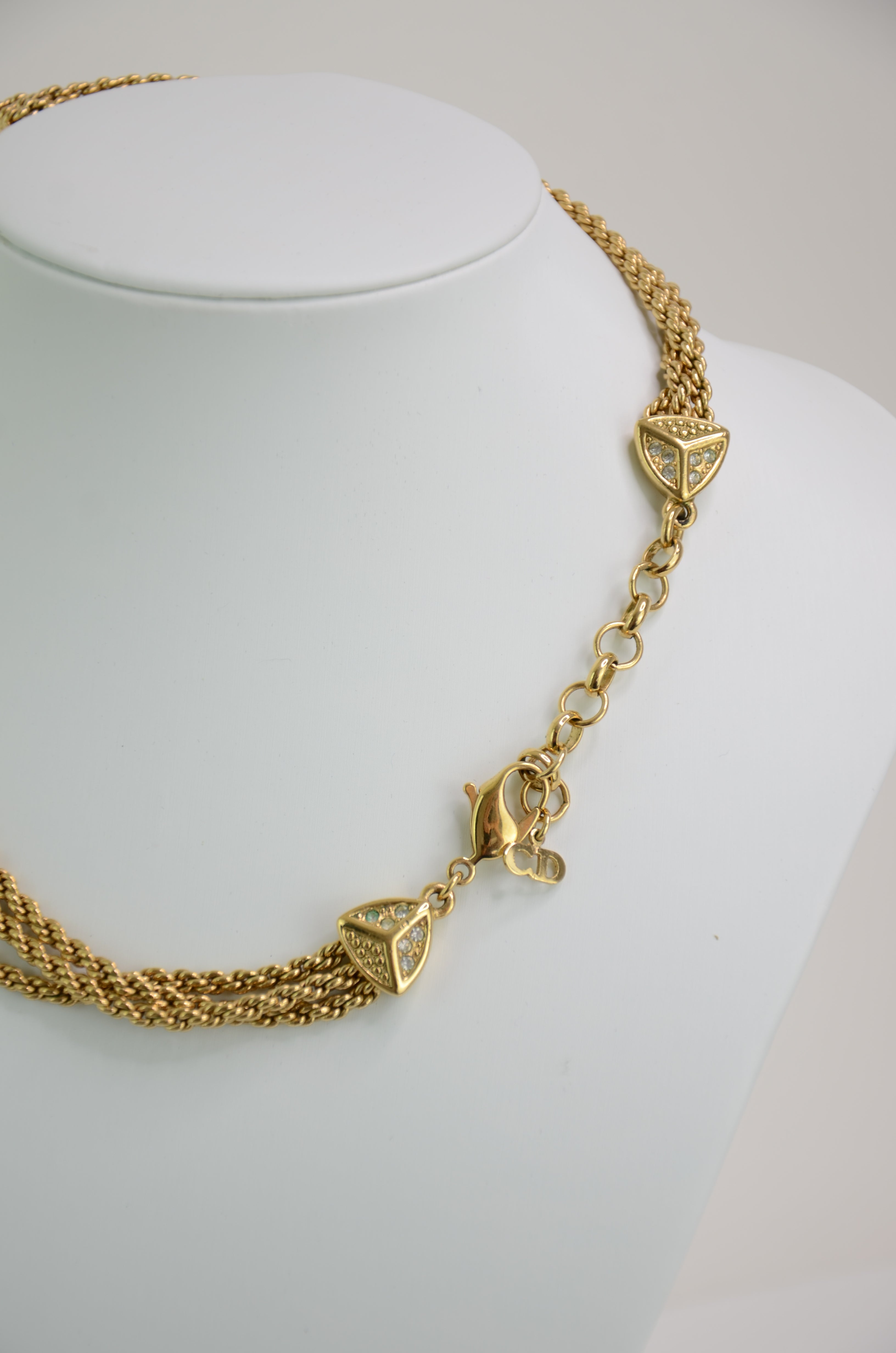 Vintage Christian Dior Gold Tone Gorgeous Choker Pendant Necklace Faceted Glass Rhinestones Vintage