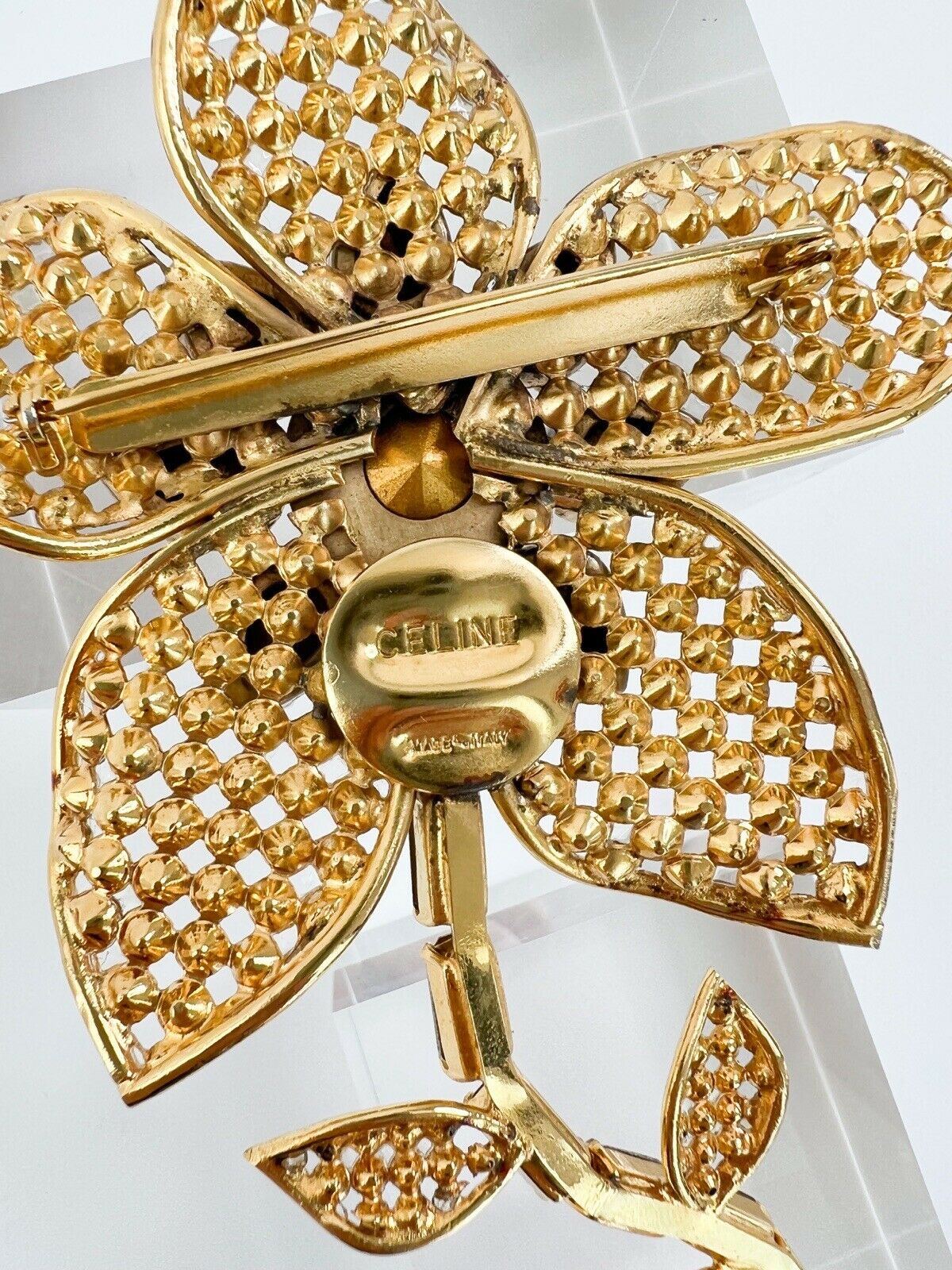 Celine Made in Italy Vintage Large Brooch Pin Women Jewelry Gold