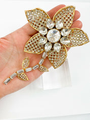 Celine Made in Italy Vintage Large Brooch Pin Women Jewelry Gold Rhinestones 