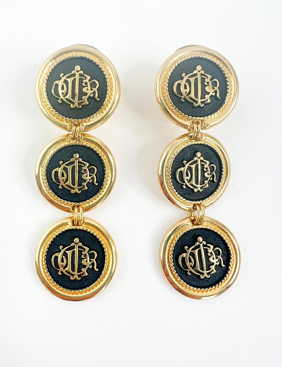 Vintage Christian Dior Earrings, Dior monogram logo Earrings, Earrings Dangle Gold, Dior Coin Drop Earrings, Earrings large gold