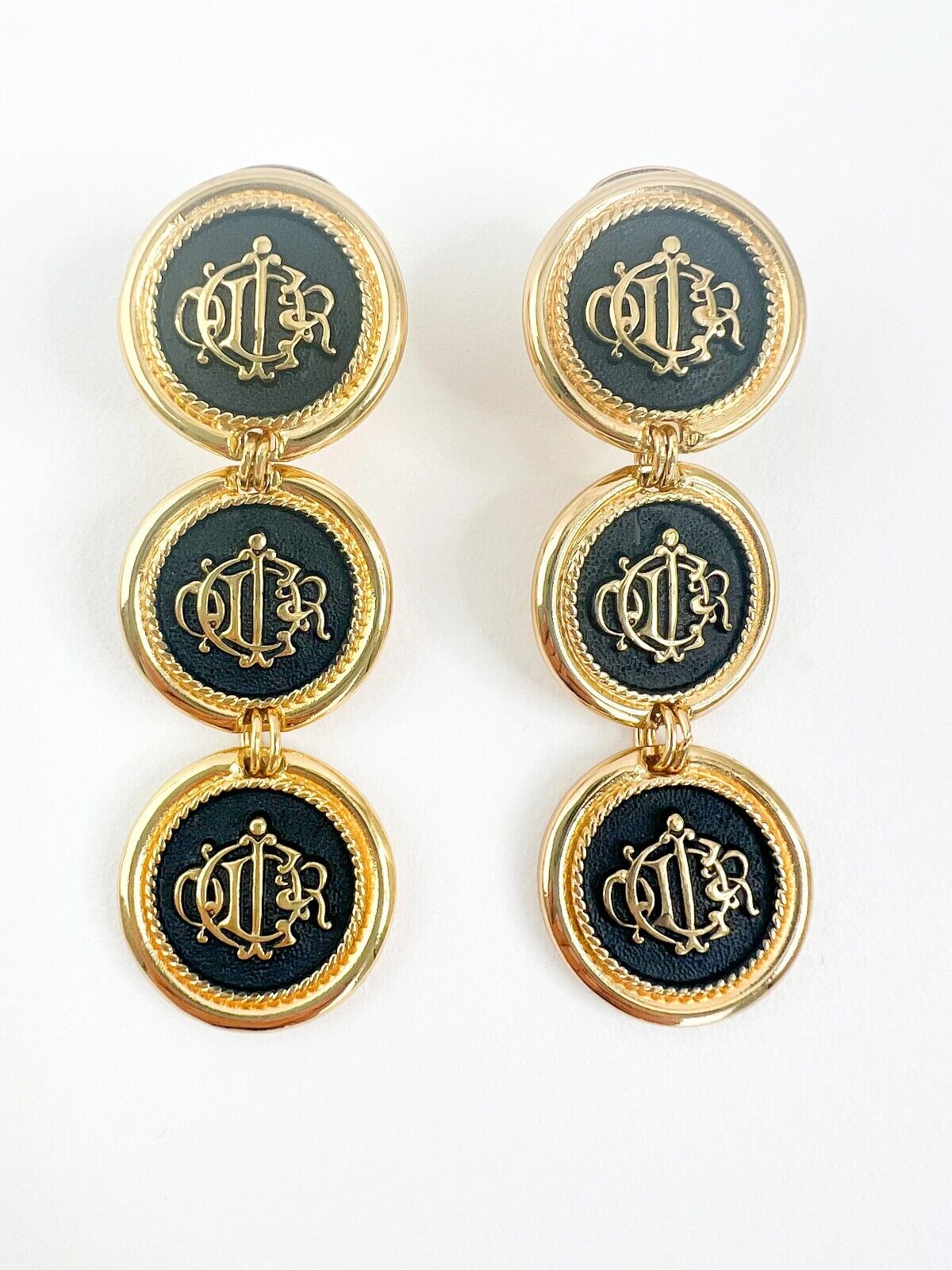 Vintage Christian Dior Earrings, Dior monogram logo Earrings, Earrings Dangle Gold, Dior Coin Drop Earrings, Earrings large gold