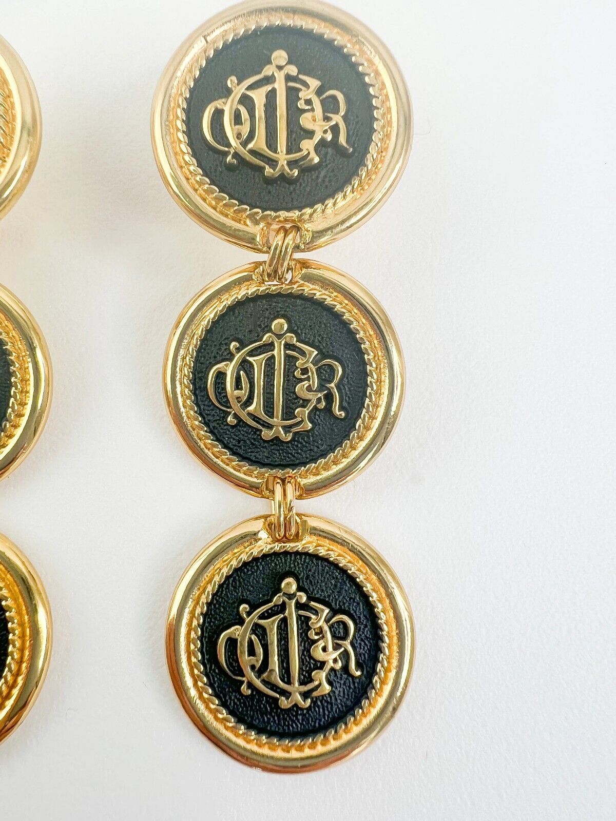 Vintage Christian Dior Earrings, Dior monogram logo Earrings, Earrings Dangle Gold, Dior Coin Drop Earrings, Earrings large gold