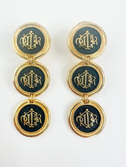 Vintage Christian Dior Earrings, Dior monogram logo Earrings, Earrings Dangle Gold, Dior Coin Drop Earrings, Earrings large gold