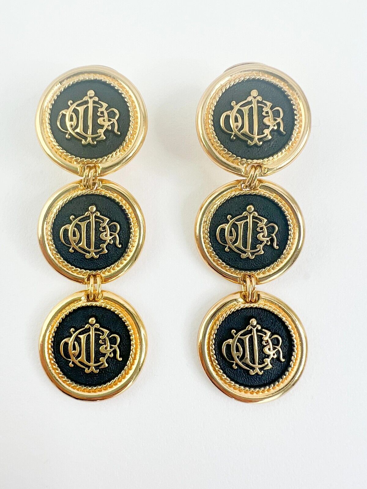 Vintage Christian Dior Earrings, Dior monogram logo Earrings, Earrings Dangle Gold, Dior Coin Drop Earrings, Earrings large gold