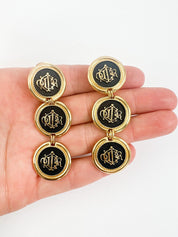 Vintage Christian Dior Earrings, Dior monogram logo Earrings, Earrings Dangle Gold, Dior Coin Drop Earrings, Earrings large gold