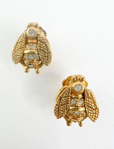 Vintage Iconic Christian Dior Bee Earrings, Gold Tone Earrings, Stud Earrings, Vintage Earrings, Vintage Rhinestone, Jewelry for women