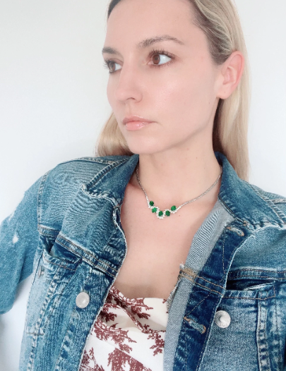 Vintage Dior Necklace, Necklace Silver, Emerald green charm, Vintage Dior Choker, Charm Necklace Silver, Bridesmaid Necklace, Gift for her