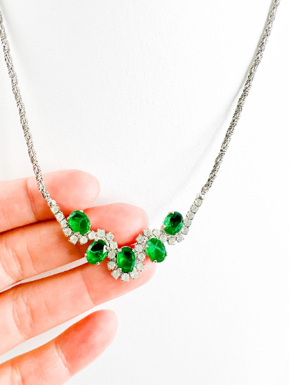 Vintage Dior Necklace, Necklace Silver, Emerald green charm, Vintage Dior Choker, Charm Necklace Silver, Bridesmaid Necklace, Gift for her