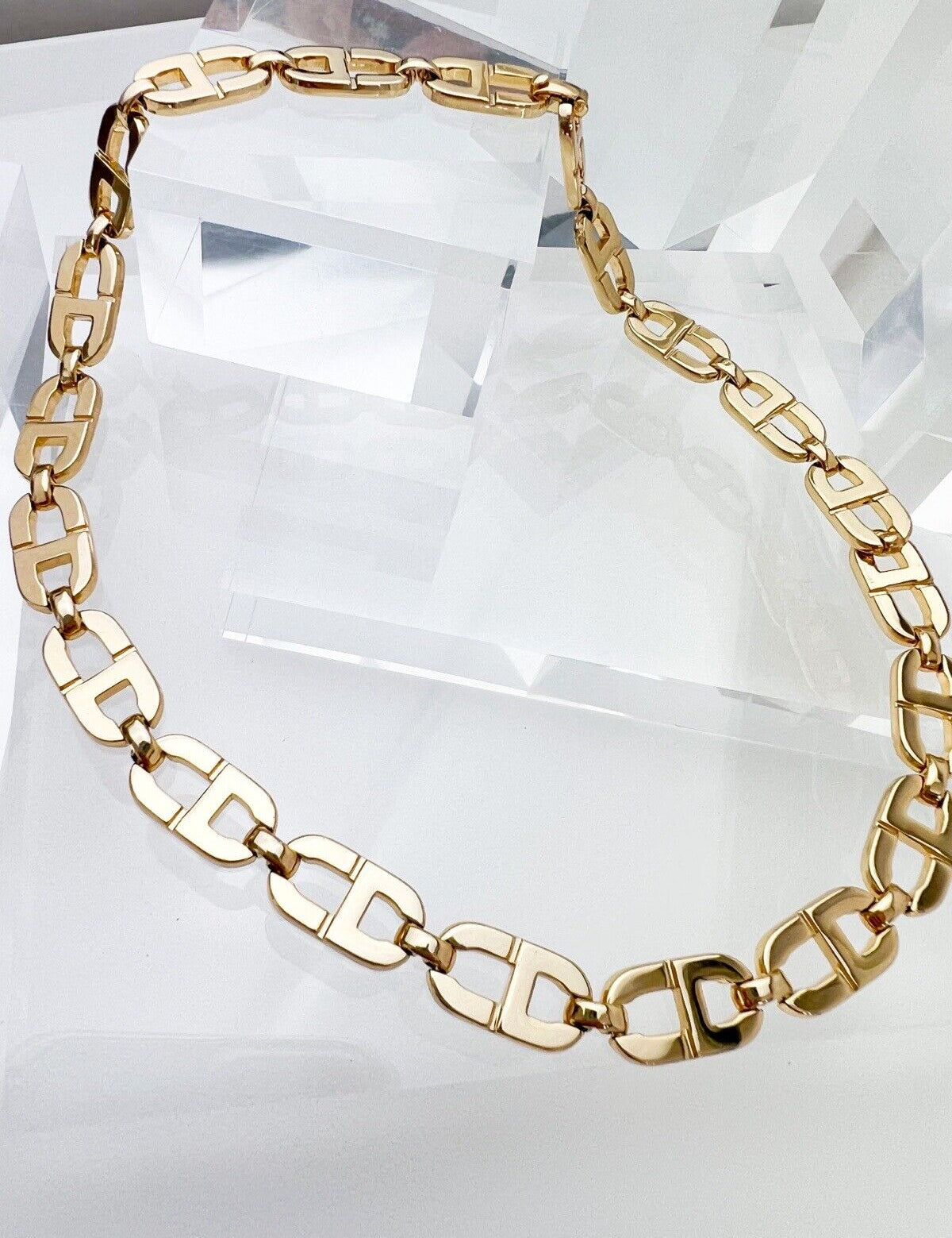 Christian Dior Vintage Chain Necklace, Gold Choker Necklace, CD Logo