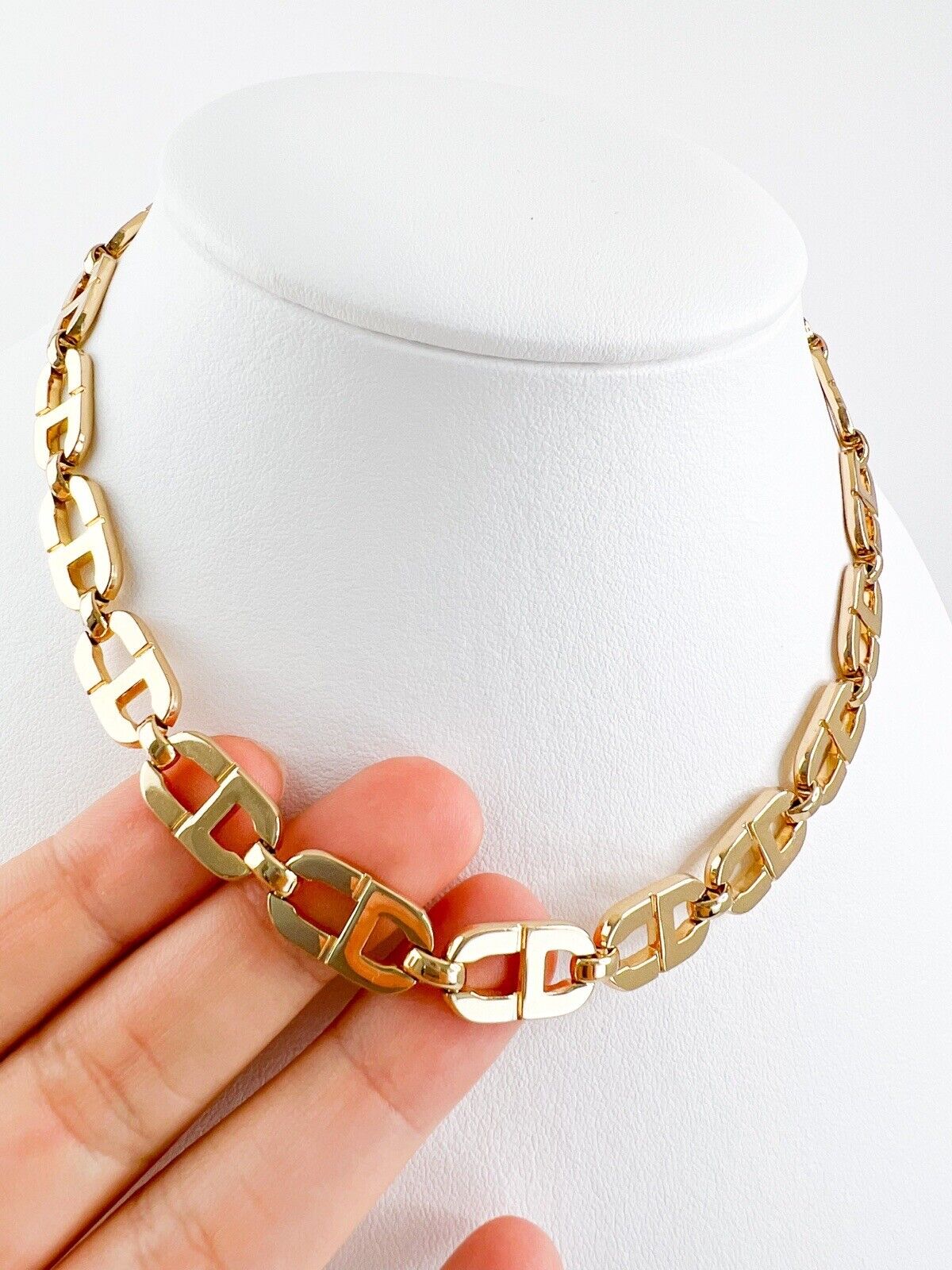 Christian Dior Vintage Chain Necklace, Gold Choker Necklace, CD Logo
