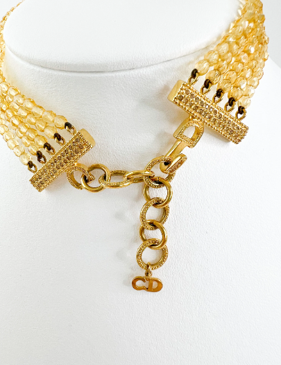 Vintage Christian Dior Necklace, Multi-Strand Necklace, Beaded Necklace, Gold Tone Necklace, beads Necklace, Choker Necklace, Gift for Her