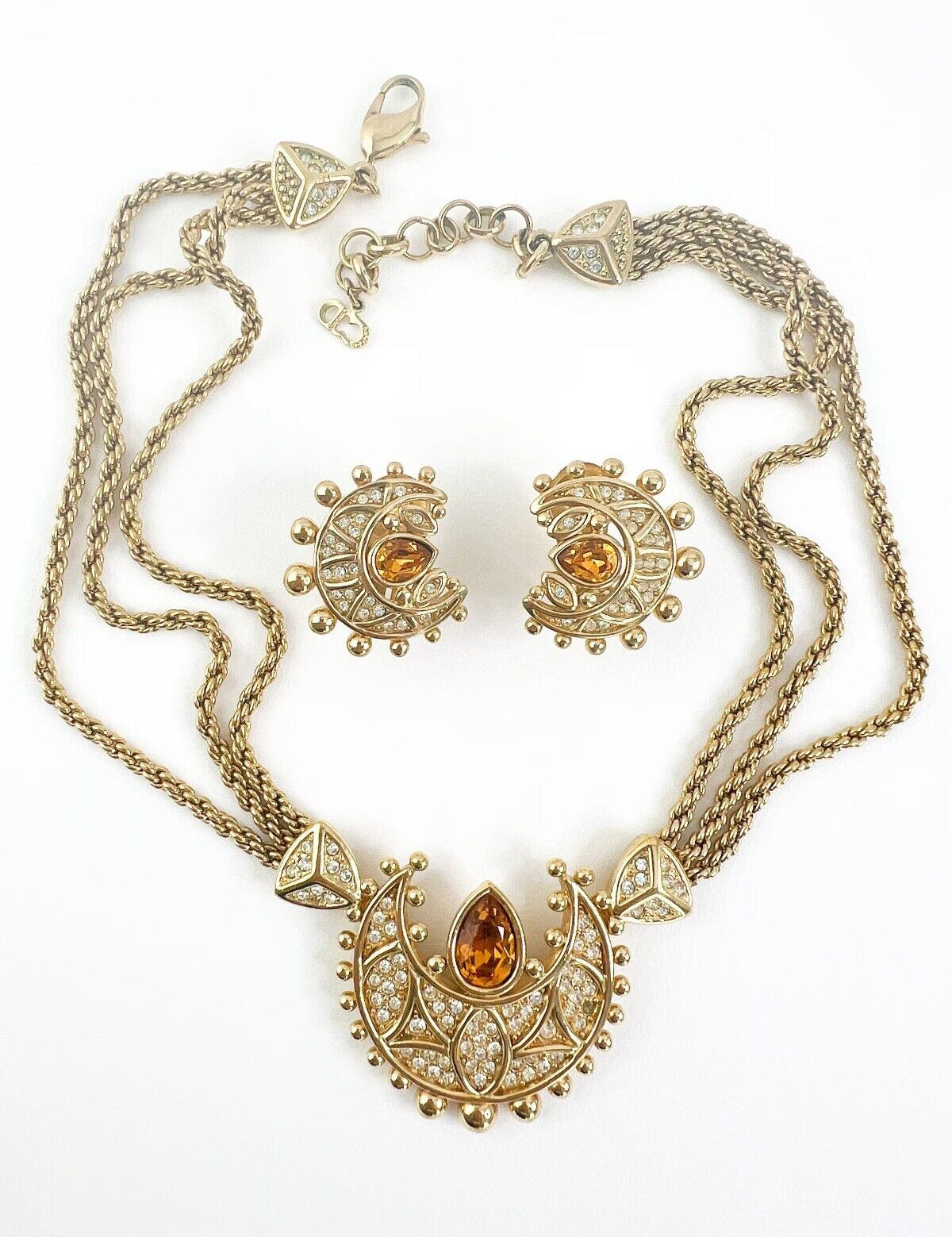 Vintage Christian Dior Set necklace Earrings, Jewelry Sets, moon Charm necklace, Vintage Earrings, choker Gold, Gift for her, Jewelry gold