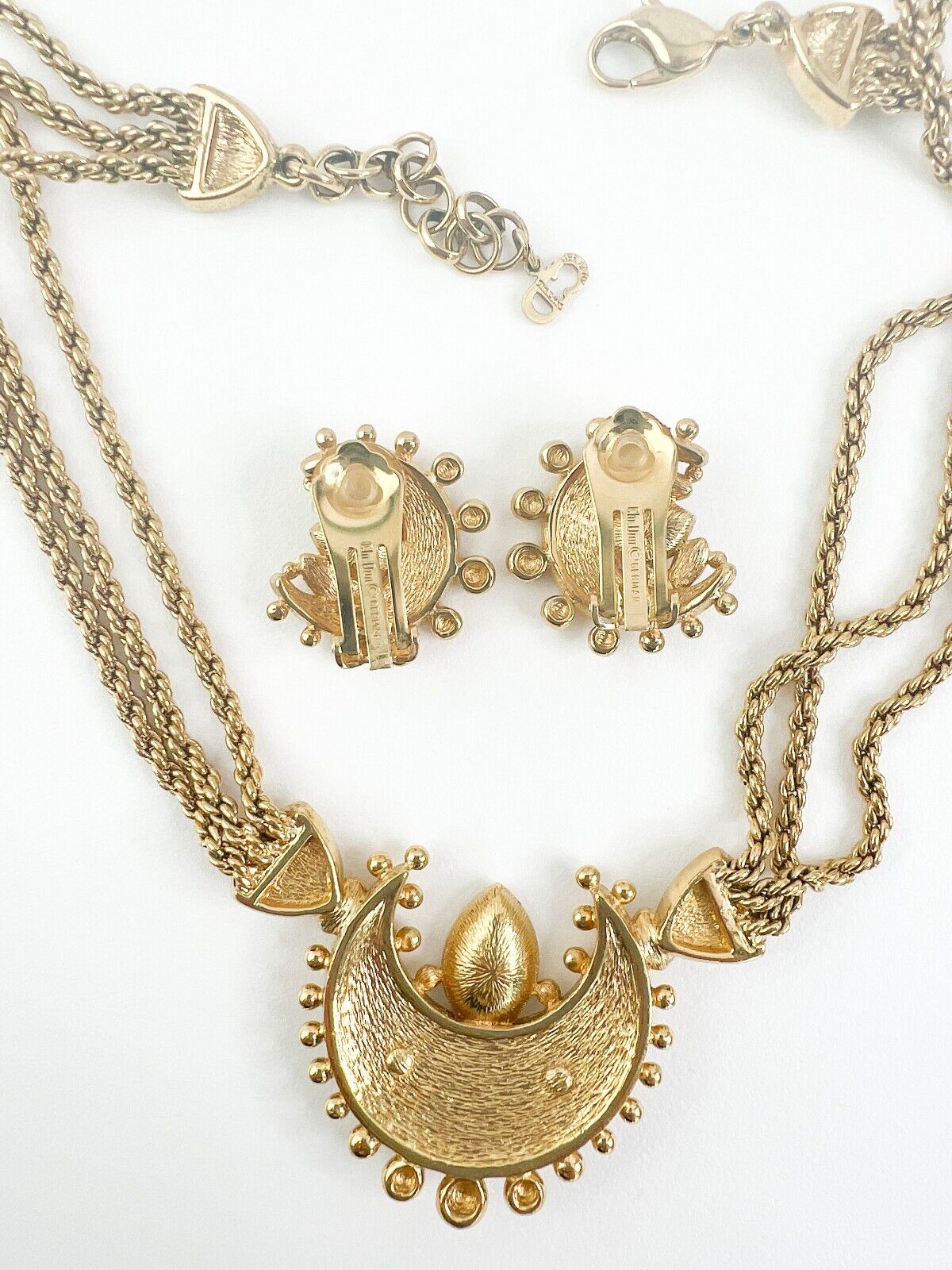 Vintage Christian Dior Set necklace Earrings, Jewelry Sets, moon Charm necklace, Vintage Earrings, choker Gold, Gift for her, Jewelry gold