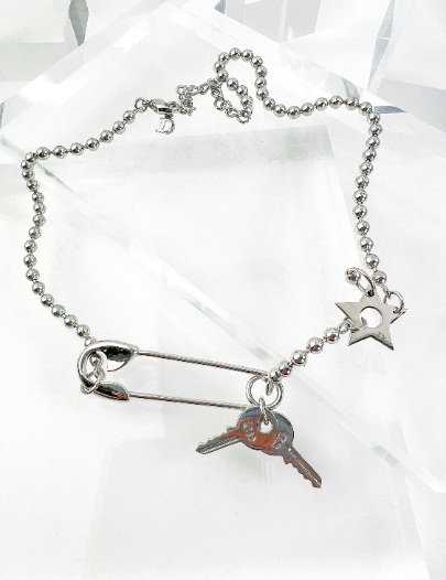 Vintage Christian Dior Necklace, Silver Tone Chain Necklace Rare JOHN GALLIANO Very Rare, Vintage Costume Jewelry, Dior Safety Pin Necklace
