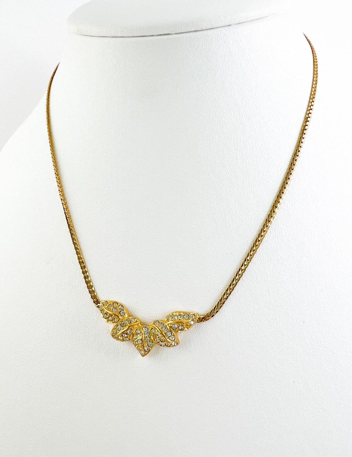 Vintage Christian Dior Necklace, Choker Necklace Gold, Vintage Leaf necklace, Bridal Necklace, Charm Necklace, Vintage Rhinestone