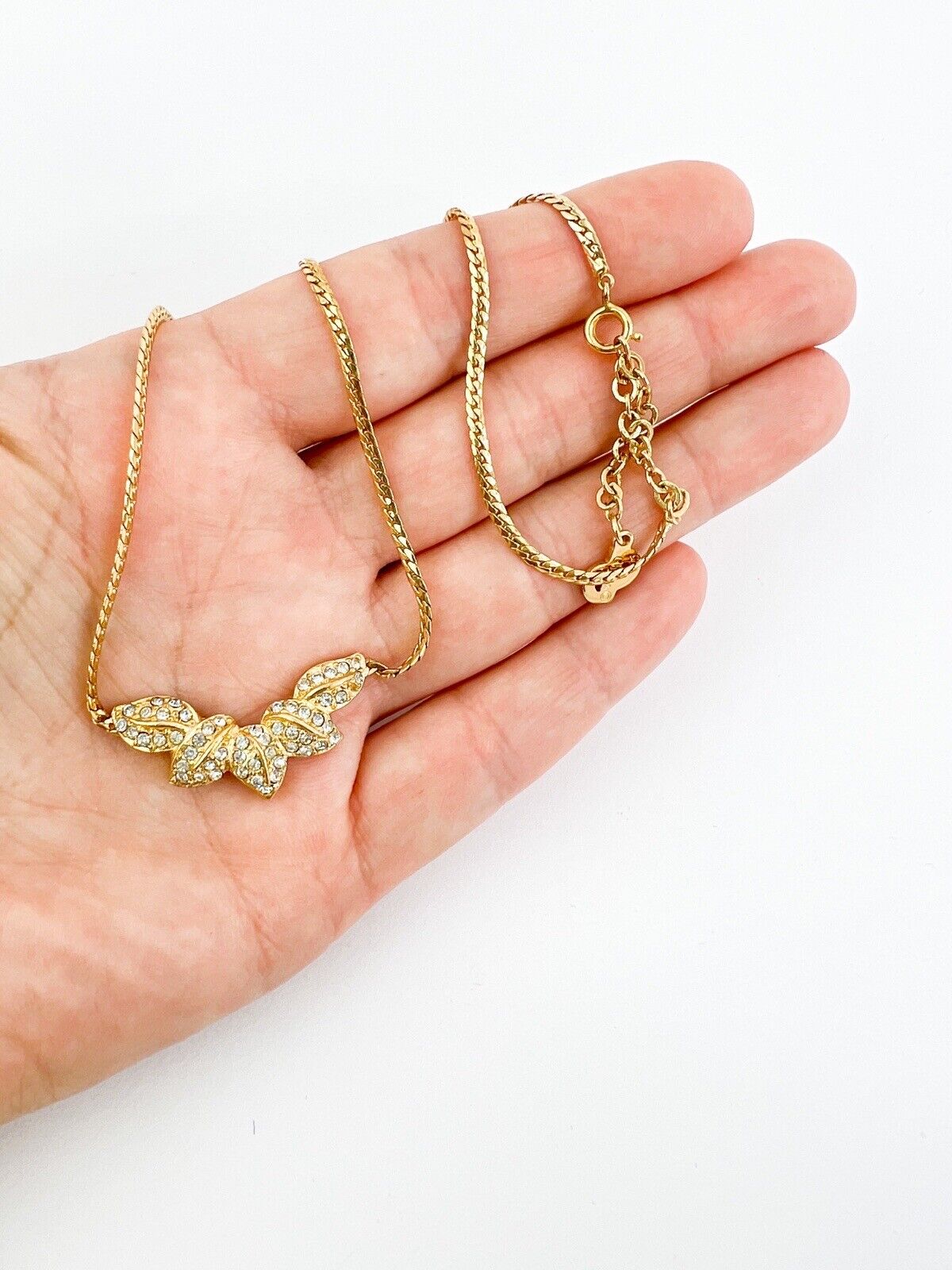 Vintage Christian Dior Necklace, Choker Necklace Gold, Vintage Leaf necklace, Bridal Necklace, Charm Necklace, Vintage Rhinestone