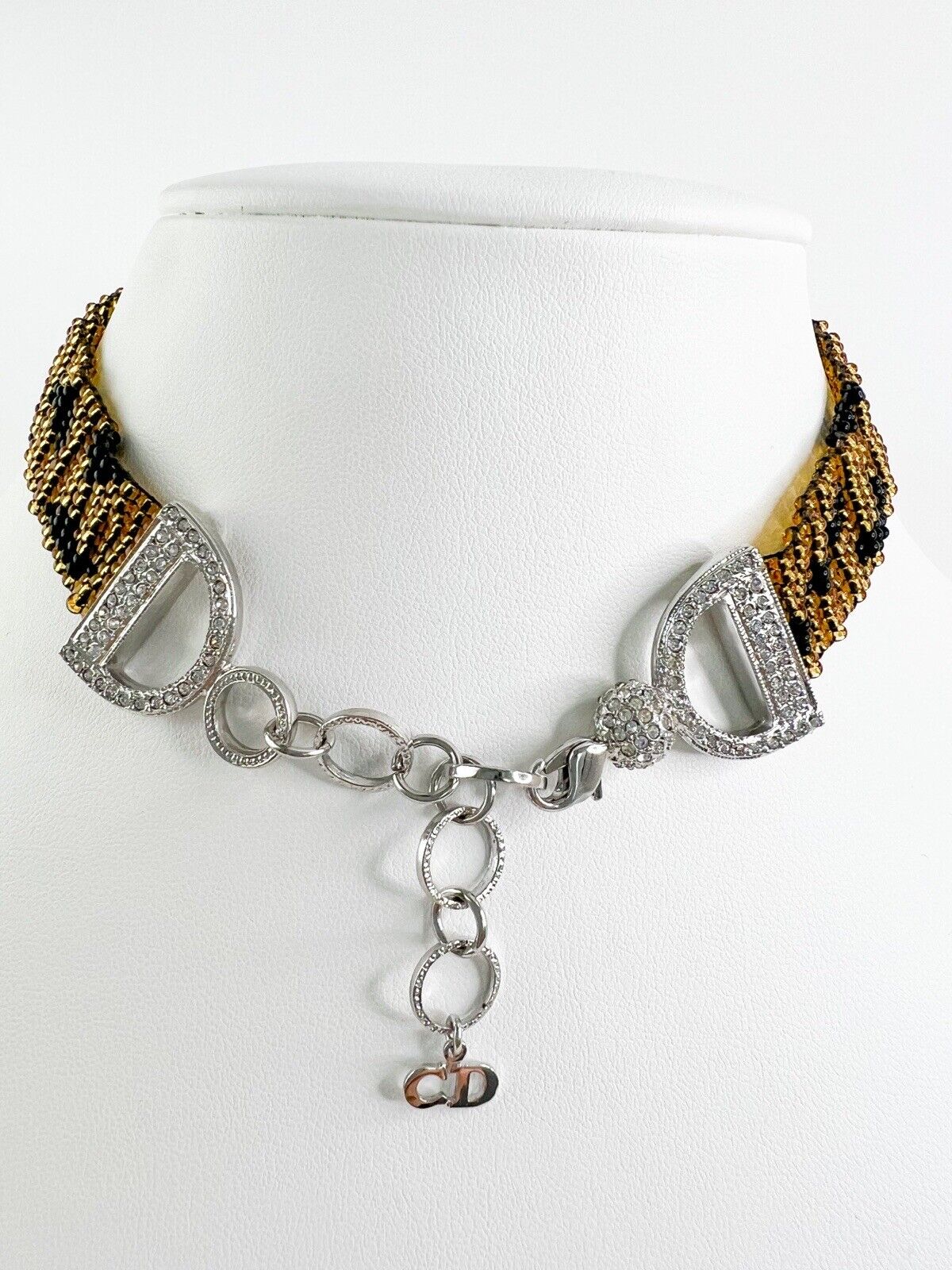 Vintage Christian Dior choker Necklace, Animal Leopard Necklace, Dior Necklace John Galliano, Gold Tone Necklace, Glass beads Necklace