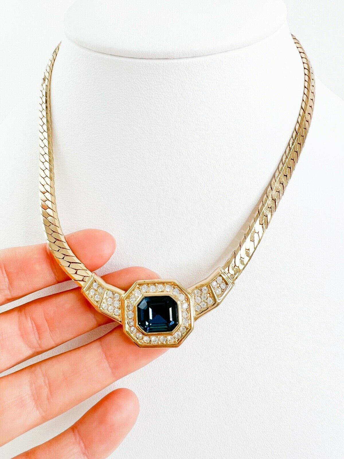 Christian Dior Vintage Charm Necklace Gold Rhinestone