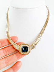 Christian Dior Vintage Charm Necklace Gold Rhinestone