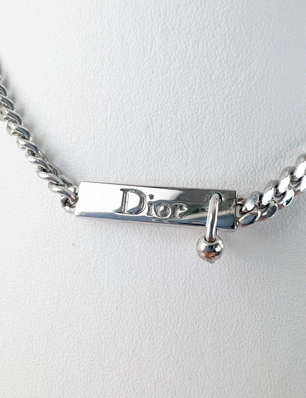 Christian Dior silver Tone Dior Logo Chain Choker Necklace Vintage ID Choker