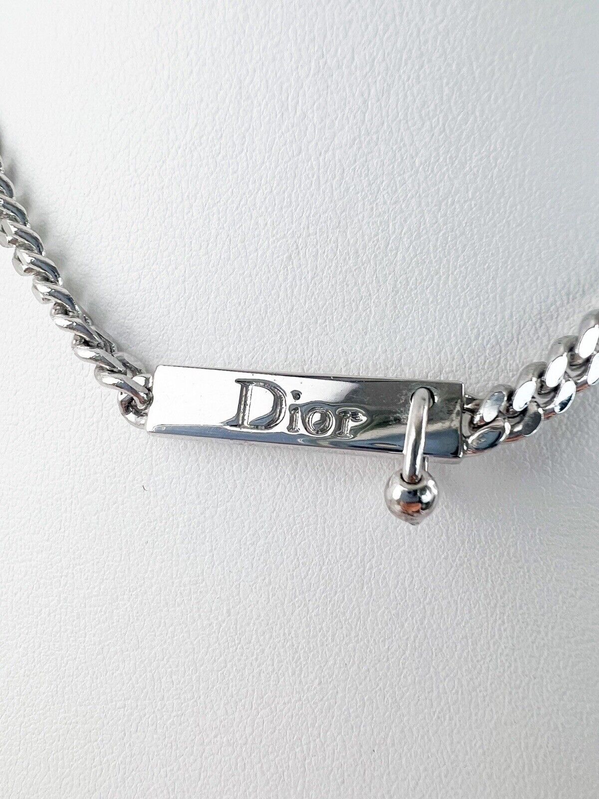 Christian Dior silver Tone Dior Logo Chain Choker Necklace Vintage ID Choker