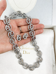 Christian Dior necklace, Dior earrings, Jewelry Sets, CD logo necklace, Vintage Christian Dior choker, Gift for her, Vintage Jewelry Silver
