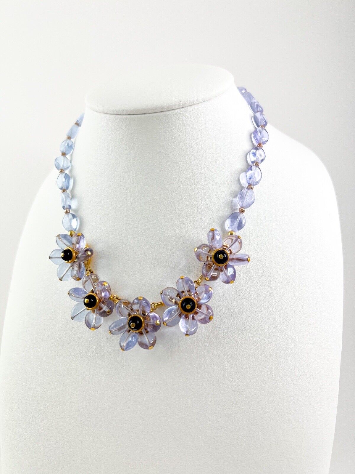 ERNESTO GATTI Vintage Beaded Necklace Floral Purple Glass