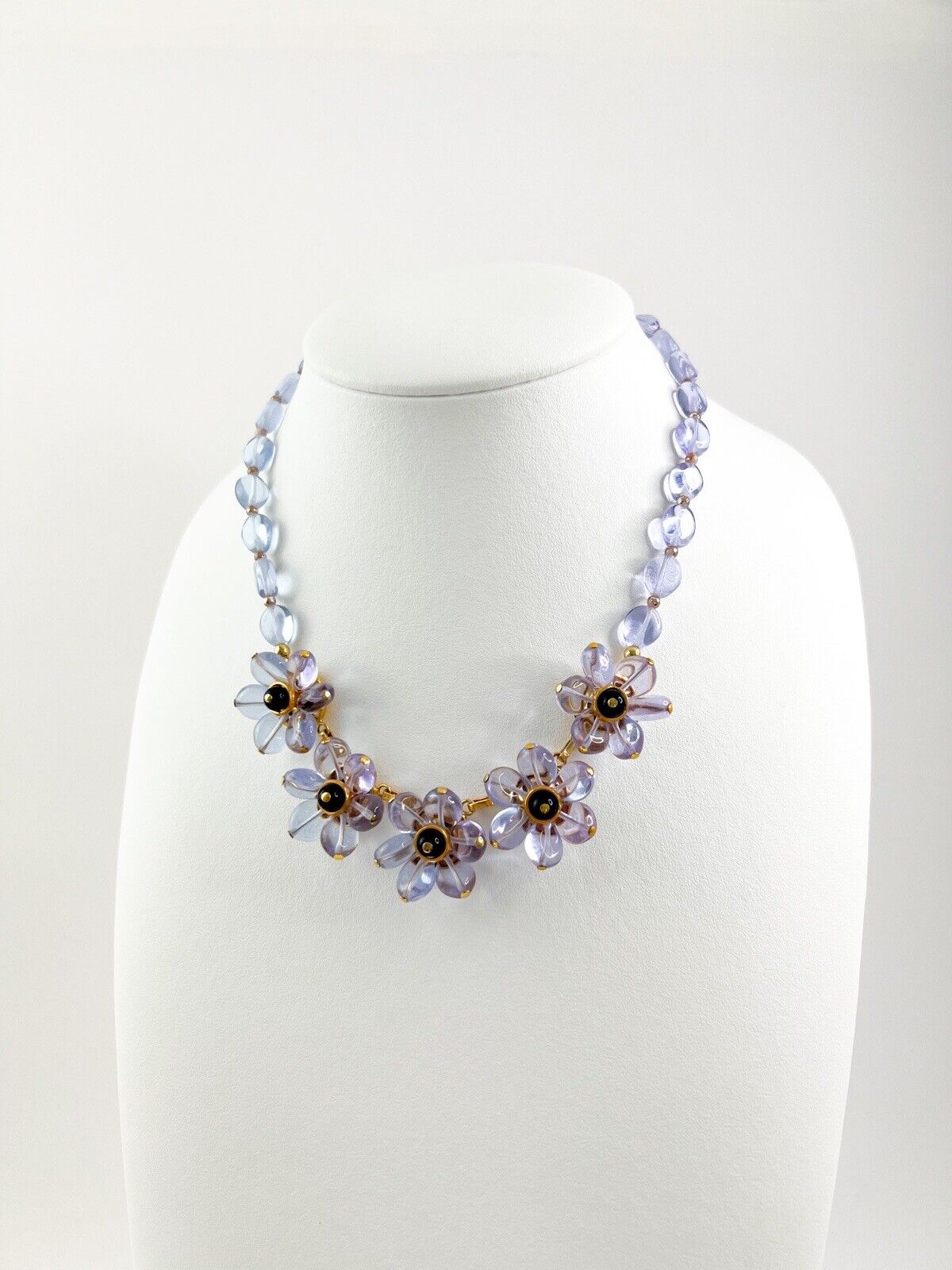 ERNESTO GATTI Vintage Beaded Necklace Floral Purple Glass