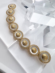  GIANNI VERSACE Vintage Charm Bracelet Medusa Head Gold Pearl 