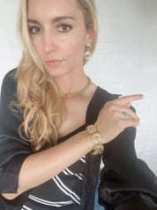  GIANNI VERSACE Vintage Charm Bracelet Medusa Head Gold Pearl 