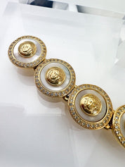  GIANNI VERSACE Vintage Charm Bracelet Medusa Head Gold Pearl 