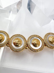  GIANNI VERSACE Vintage Charm Bracelet Medusa Head Gold Pearl 