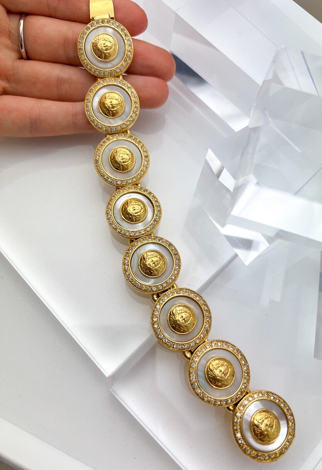 【SOLD OUT】GIANNI VERSACE Vintage Charm Bracelet Medusa Heads Rhinestone