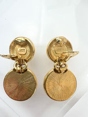 GIANNI VERSACE Vintage Gold Dangle Earrings Medusa Head Pearl Rhinestone