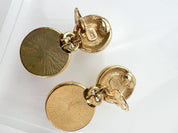 GIANNI VERSACE Vintage Gold Dangle Earrings Medusa Head Pearl Rhinestone