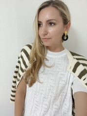 Karl Lagerfeld Vintage Gold Tone Hoop Earrings Dangle Black Wood