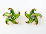 TRIFARI Vintage Earrings Star Green