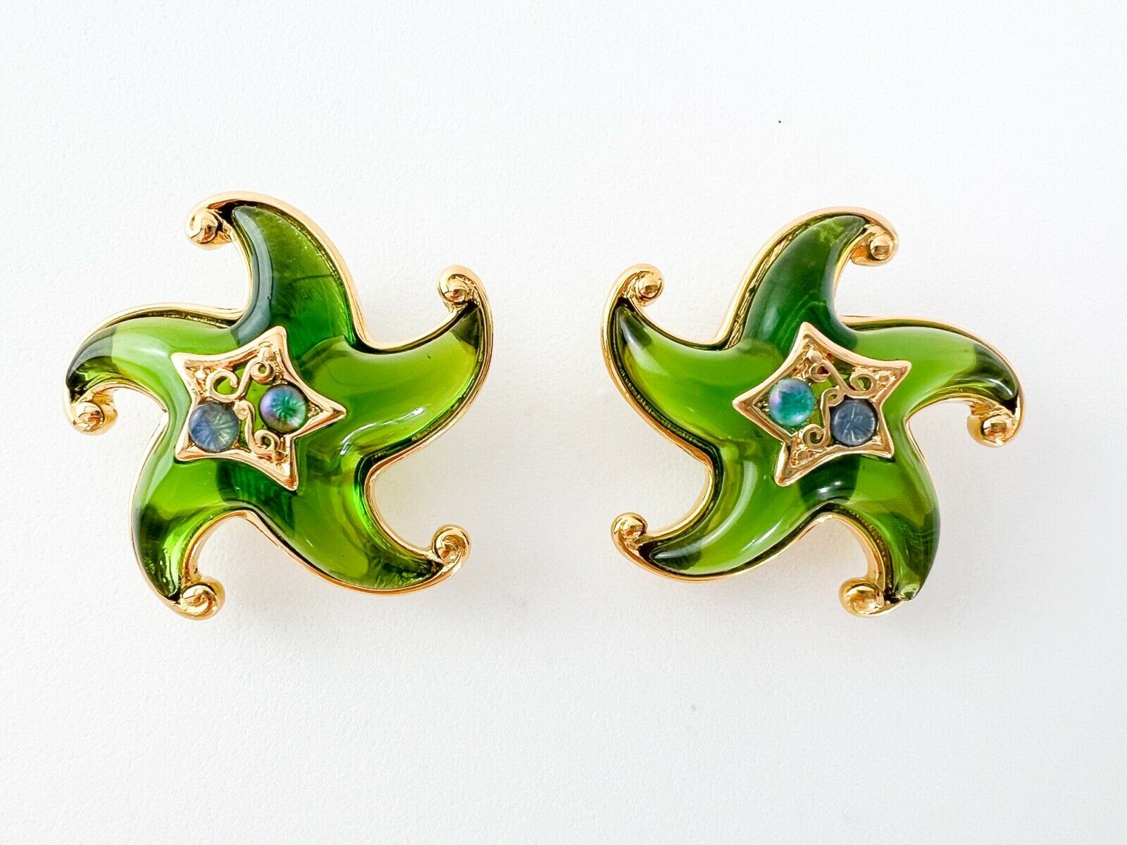 TRIFARI Vintage Earrings Star Green