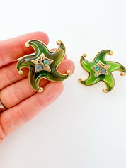 TRIFARI Vintage Earrings Star Green